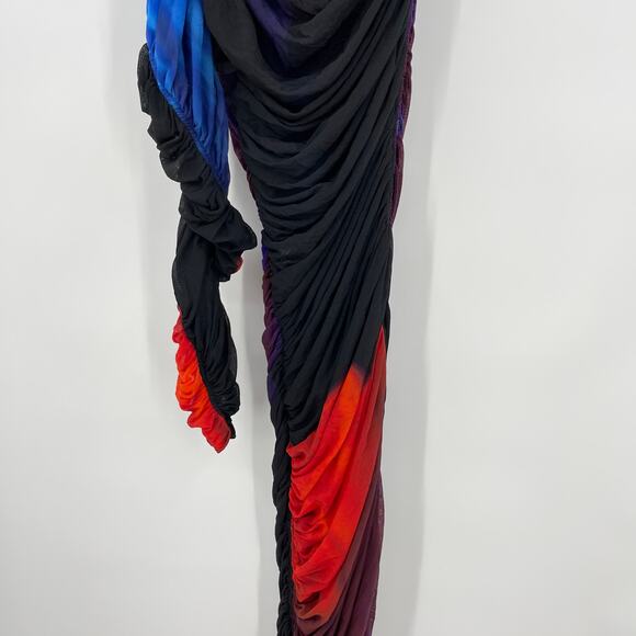 Mugler | NWT One Shoulder Asymmetric Ruched Dress Print Blue & Red FR 36 / US 4 - Picture 14 of 16